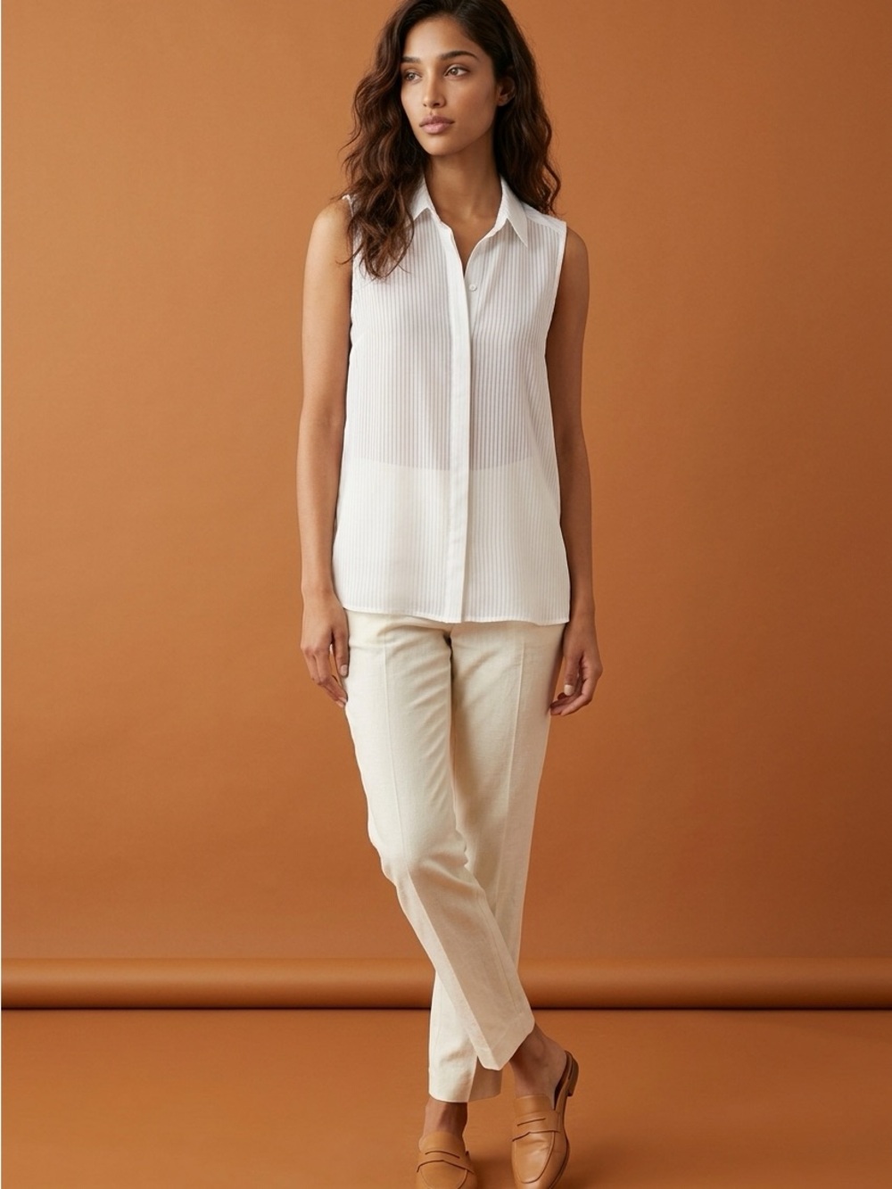 Modern Works Ivory Classic Office Wear Sleeveless Striped Blouse - XL
